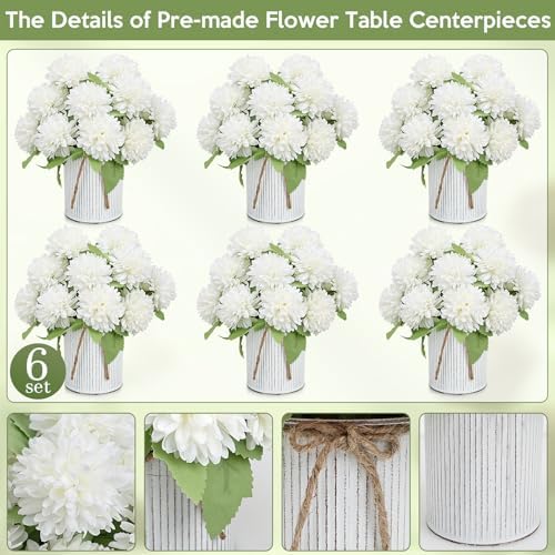 6 Set Pre-Made Flower Table Centerpieces - Ivory White - Image 5