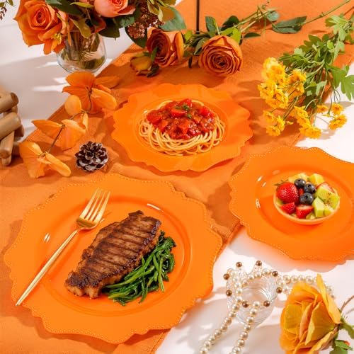 COLOSUS 60PCS Orange Plastic Plates for Party, Heavy Duty Plates Plates. - Image 3