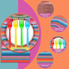 250 Pcs Mexican Fiesta Plates and Napkins, 50 Guests Disposable Mexico Serap Dinnerware Colorful Stripe Tableware Set for Cinco de Mayo Mexican Pinata Ponchos Party Supplies - Image 6