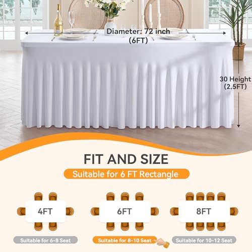Spandex Tablecloth 6FT Rectangle Table Cover 4 Pack White Wrinkle-Free - Image 6