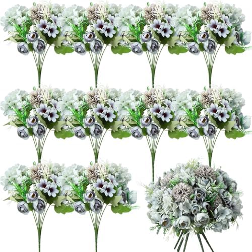 Tigeen 24 Bundles Peonies Artificial Flowers Faux Roses, Pastel Blue by Tigeen