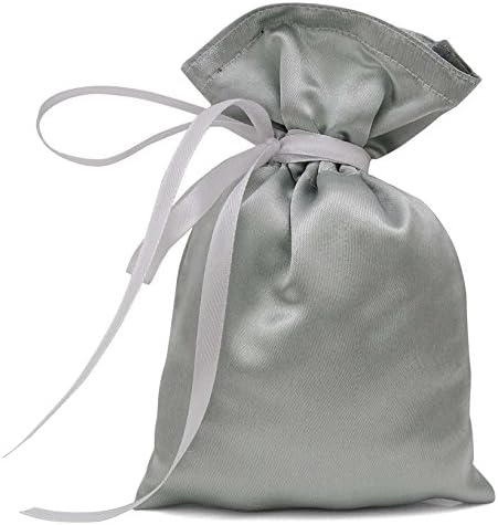 Darling Souvenir 50 Satin Drawstring Gift Pouch Small Wedding Party Favors Bag - 8" x 10" inches Baby Shower Thank You Pouches- Silver Gray by DarlingSouvenirMADEWITHLOVE