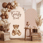 Remagr 2 Pcs We Can Bearly Wait Arch Backdrop Covers (7.2ft, 6ft) Tan Gingham & Teddy Bear Arch Covers Baby Shower Decorations with Checkered Pennant Banner for Baby Shower Party Decor Props - Image 5