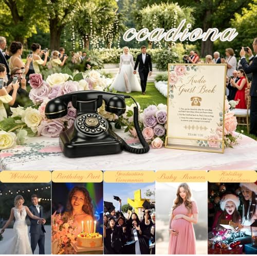 Audio Guest Book Wedding Phone, Vintage Voice Message Recorder with One-Touch Playback & Adjustable Volume for Wedding, Anniversary, Birthday, Bridal Shower, Baby Shower, Engagement (Black) - Image 6