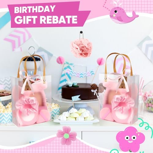 OINETRK 109pcs Baby Shower Prizes for Winners Gifts Baby Shower Favors including Headband Hair Brush Compact Mirror Bath Sponges Powder Puff Hair Tie Claw Makeup Brushes Gift Bag Bridal Shower(Pink) - Image 7