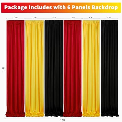 Graduation Backdrop Curtain 15ftx10ft - Red Yellow Black Satin Drapes - Image 3