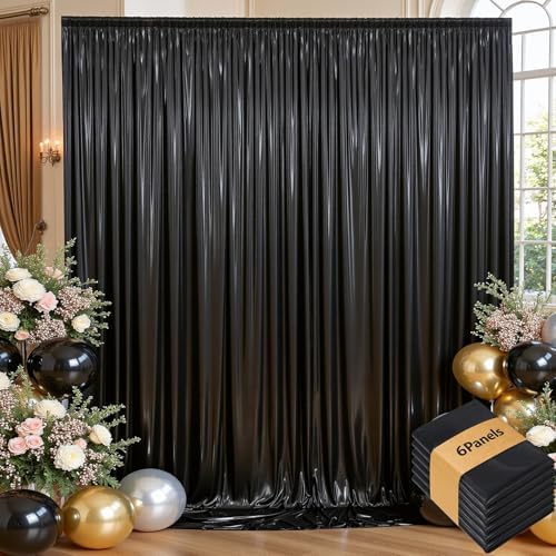 30ftx10ft Shimmer Black Sequin Backdrop Curtain for Parties, Thick Wrinkle Free Glitter Backdrop Drapes Photo Back Drop Curtains for Birthday Wedding Halloween Photography Background-6 Panels 5x10ft by LeegleriTableSkirt