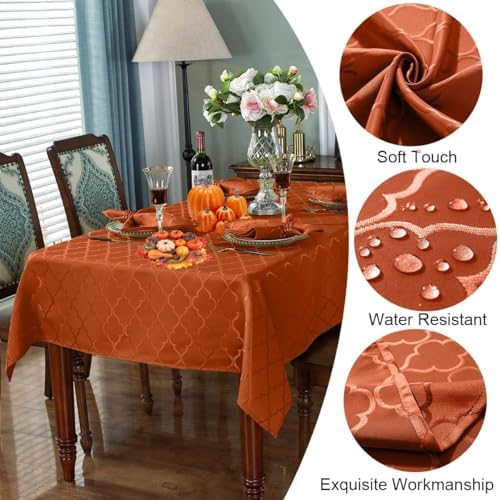 SASTYBALE Fall Rectangle Jacquard Tablecloth, Rust/Burnt Orange, 60"x120" - Image 3