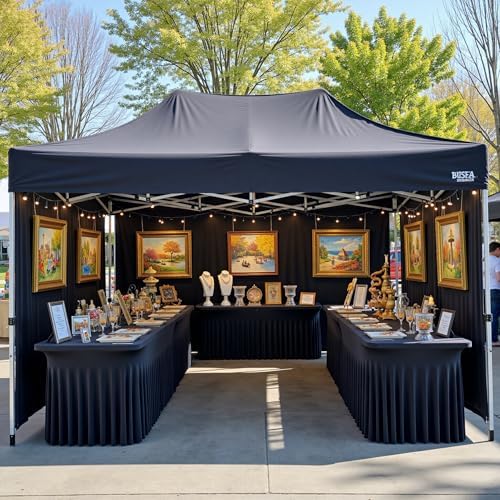12 pk Black Spandex Tablecloth 8ft with Ruffled Skirt,Wrinkle Free High Stretch Fitted Tablecloths for 8 Foot Rectangle Tables,Pleated Elastic Spandex Table Covers 8ft for Parties Wedding Banquet - Image 5