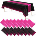 MASHAN 16Pack Disposable Plastic Party Tablecloths and Satin Table Runner Set - Black Hot Pink Dot - Wedding, Birthday, Baby Shower, Anniversary, Holiday Party Decorations by MASHAN