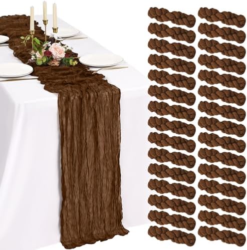 30 Pack Cheesecloth Table Runner 10FT Brown Table Runner Boho Gauze Cheese Cloth Table Runners Long Rustic Sheer Table Decorations for Wedding Party Baby Bridal Shower Birthday Holiday Home by Showgeous