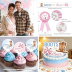 Boots or Bows Gender Reveal Decorations, Girl or Boy Themed Party Balloon Arch Kit Supplies Includes Balloons Banners Sash Badge Backdrop Topper Poster Balloon Boxes Tablecloth Marker 147 PCs - Image 6