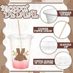 Qinyoung 100 Sets Neutral Gender Reveal Plastic Cups 16 oz with Lid Straw - Image 3