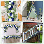Riceshoot 4 Pcs 26 ft Artificial Eucalyptus Vines Garland with Flowers Faux Floral Greenery Garlands Rose Wreath for Wedding Party Arch Table Decor Backdrop Decorations (Blue and White) - Image 6