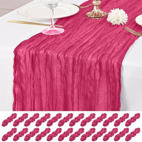 24 Pack Hot Pink Table Runner 10Ft Cheesecloth Table Runner Rustic Gauze Table Runners Romantic Long Sheer Fabric Cheese Cloth Table Runners for Wedding Party Bridal Baby Shower by Lumaycens