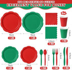 Red & Green 350-Piece Decagonal Paper Plates Party Set, Serves 50 - Image 4