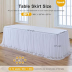 familus White Table Cloths 8 Foot Rectangle 6 Pack Stretch Ruffle Tulle Tablecloth Spandex Fitted Table Cover for 8 Foot Tulle Table Skirts for Party Wedding Table Cloths, Banquets - Image 3