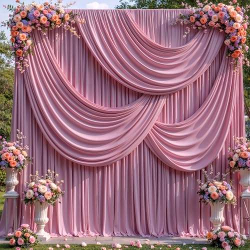 10x12ft Rose Pink Backdrop Curtains, Dusty Pink Drapes for Backdrop Draping Fabric for Wedding Party Bridal Baby Shower Prom Birthday Graduation 5x12FT, 2 Panels - Image 3