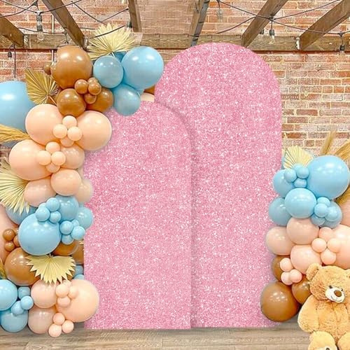 MODFUNS Glitter Arch Covers 7.2&6ft Pink Gold Wedding Arch Cover Set of 2 Spandex Arch Covers Stretchy Backdrop Sequin Arch Stand Cover Round Top Balloon Arch Covers for Wedding Party Event Decor - Image 5