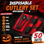 Lasnten 50 Sets Halloween Pre Rolled Silverware, Black Red Disposable - Image 2