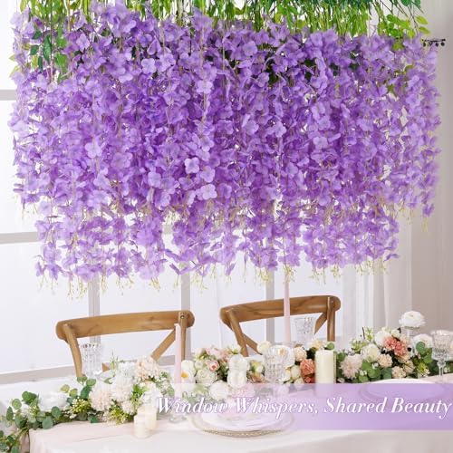 Waipfaru 36 Pack Wisteria Hanging Flowers, 3.6 Feet/Pcs Purple Wisteria Artificial Flowers, Fake Flowers Garland, Hanging Vines for Bedroom Wedding Home Party Wall Decoration - Image 2