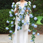 2Pcs 12Ft Bendable Flower Garland Faux Rose Vine for Wedding Decor,Blue - Image 4
