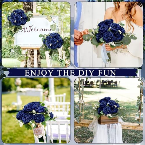 12 Bundles Royal Blue Artificial Peonies Silk Flowers Bulk - Image 4
