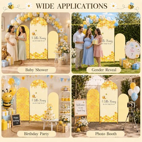 3PCS Baby Shower Arch Backdrop Covers A Little Honey is on the Way Happy Bee Days Decoration Honey Bees Baby Shower Decor for Gender Reveal Party Photo Background Supplies 4ft 5ft 6ft - Image 6