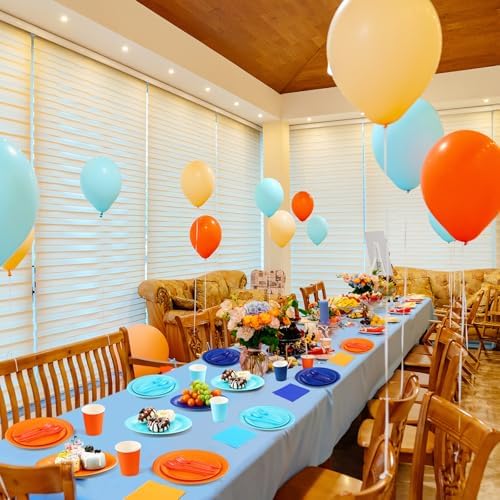 Ziliny 420 Pcs Orange Blue Plates Cups Napkins Sky Blue, Orange - Image 4