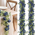 Riceshoot 4 Pcs 26 ft Artificial Eucalyptus Vines Garland with Flowers Faux Floral Greenery Garlands Rose Wreath for Wedding Party Arch Table Decor Backdrop Decorations (Dusty Blue) by Zuqqaaoor