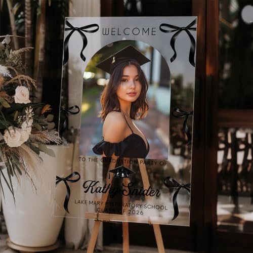 Personalized Graduation Yard Sign with Photo, Custom Class of 2026 Graduation Sign for Outdoor Lawn Decor, Clear Acrylic or Frosted, Waterproof Display with Elegant Bow Design - Image 4
