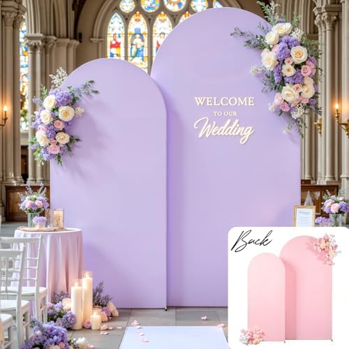 Pink and Lavender Arch Backdrop Cover 7.2FT 6FT Wedding Arch Covers Set of 2 Double-Color Arch Covers Stretchy Backdrop Spandex Fitted Fabric Backdrops for Party Baby Shower Birthday Decoration - Image 3