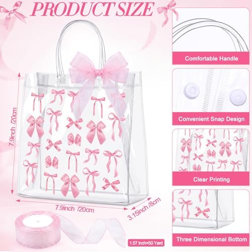 Rtteri 30 Pcs Pink Bow Party Favors Gift Set for Women, Coquette Bow Baby Shower Prizes for Winners Bachelorette Bridal Shower, Includes 16 oz Glass Tumbler PVC Gift Bag Cosmetic Bag Keychain - Image 2
