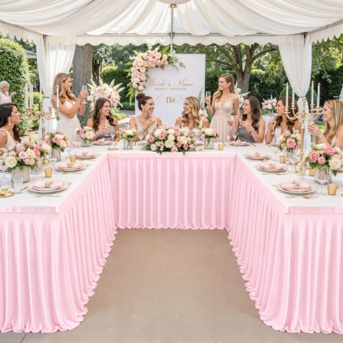 4 Panels Pink Desk Skirt for Teacher Desk 6ft Table Skirts for Rectangle Tables 6ft Spandex Curtain Table Skirt for Classroom Ruffle Fabric Tablecloth for Party Wedding Baby Shower Decorations - Image 6