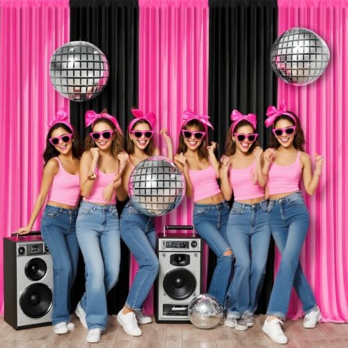 Black and Pink Backdrop Curtain 10x10FT – Sweet & Cool Party Photo Booth Background, Wrinkle Free Studio Backdrop for Girl Birthday, Baby Shower, Beauty Salon Decor - Image 4