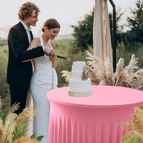 Fitted Pink Spandex Table Skirts for Wedding Party,60 Inch Round,6 Pack - Image 3