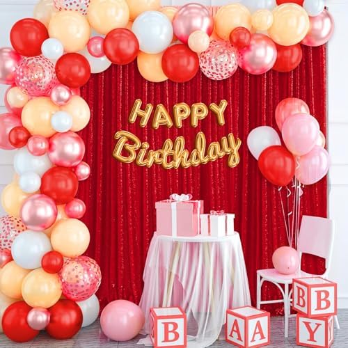 8ft x 8ft Red Sequin Backdrop Curtain Sparkle Photo Backdrop - Image 2