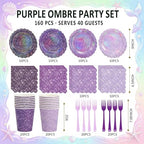 Purple Iridescent Party Tableware for 40 Guests, Holographic Paper Plates - Image 2
