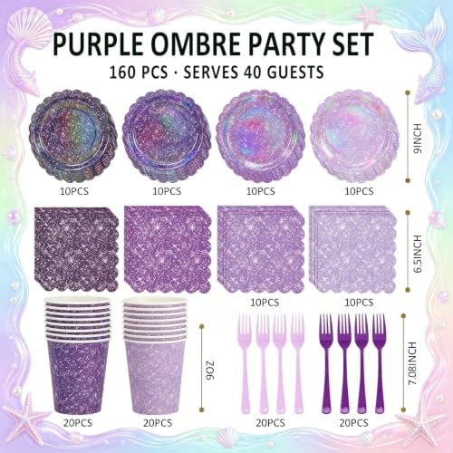 Purple Iridescent Party Tableware for 40 Guests, Holographic Paper Plates - Image 2