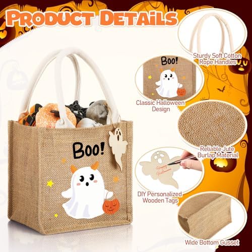 Sweetude 12 Pack Halloween Linen Burlap Bags with Tags,Classic - Image 3