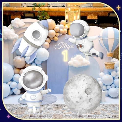 4 Pcs Large First Trip Around The Sun Decoration for Boy Birthday Space Party Cardboard Cutouts, Moon Astronaut Rocket Themed Standups for Baby Shower Photo Booth Backdrop Decor - Image 3