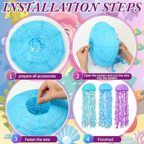 24 Pcs Under The Sea Party Decorations Hanging Jellyfish Paper Lanterns - Image 4