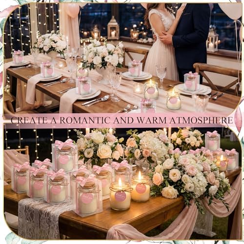 MTLEE 20 Sets Wedding Candle for Guests Pink Glass Jars Bridal Shower Favor - Image 4