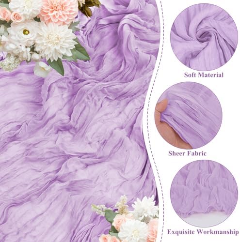 20 Pack Lilac Cheesecloth Table Runner 10FT Long Boho Gauze Fabric Table Runner Vintage Rustic Sheer Runners for Wedding Party Bridal Baby Shower Table Decorations - Image 3