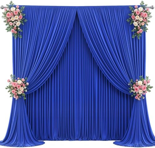 20x10ft Royal Blue Backdrop Curtain for Wedding Parties Wrinkle Free Fabric Royal Blue Drapes Backdrop Decoration for Baby Shower Birthday Photography Decoration 4 Panels, 5ft x 10ft by Gogoparti