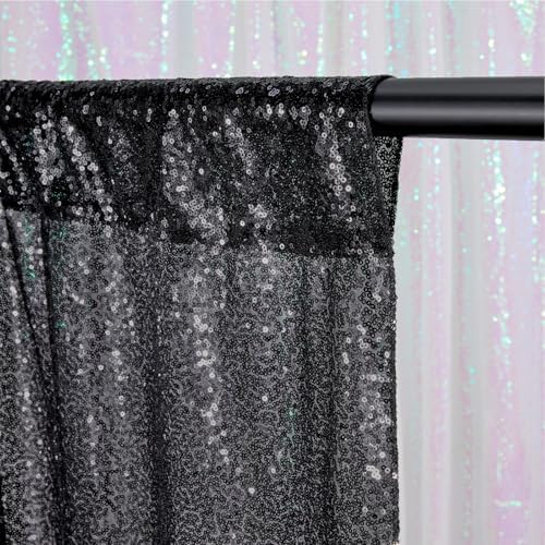 Black Glitter Sequin Backdrop Curtains 8ftx10ft Photo Drapes - Image 3