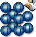 PaperLanternStore.com 10" Navy Blue Paper Lantern Party Pack with Remote Controlled LED Lights (10-Pack Combo Kit) by Fantado+Party+%26+Event+Lighting