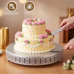 Wenqik Silver Metal Cake Stand 16 Inch with Cutting & Spatula - Image 4