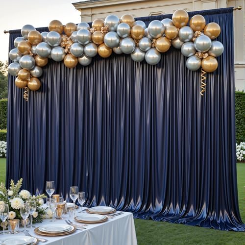 Navy Blue Satin Backdrop Curtains 2 Panels - Glitter Photo Drapes for Baby Shower, 10x10FT Shimmer Back Drop Cloth, Wrinkle Free for Birthday Party Prom Wedding Stage Background - Image 3