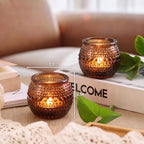 32 Pcs Amber Votive Candle Holders, Round Amber Glass Candle Holder with Polka Dot Embossed, Vintage Votive Candle Holders for Weddings, Home Decor, Baby Shower, Special Occasions - Image 3